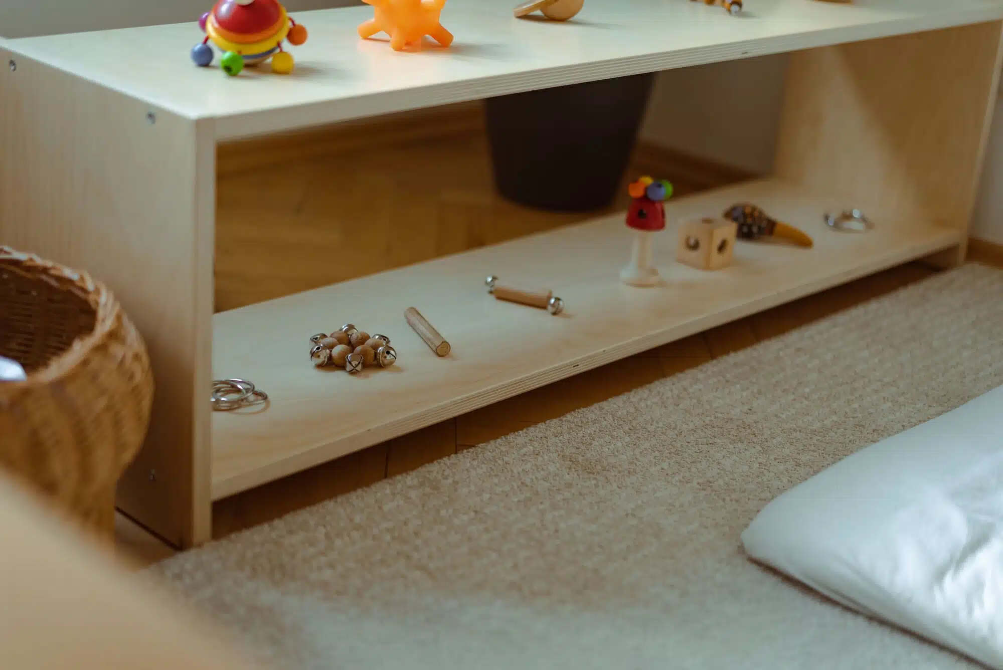 Everyday materials prepared for a child in a Montessori 0-3 environment